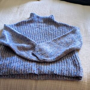 Blue-Gray Chunky Knit Turtleneck Sweater